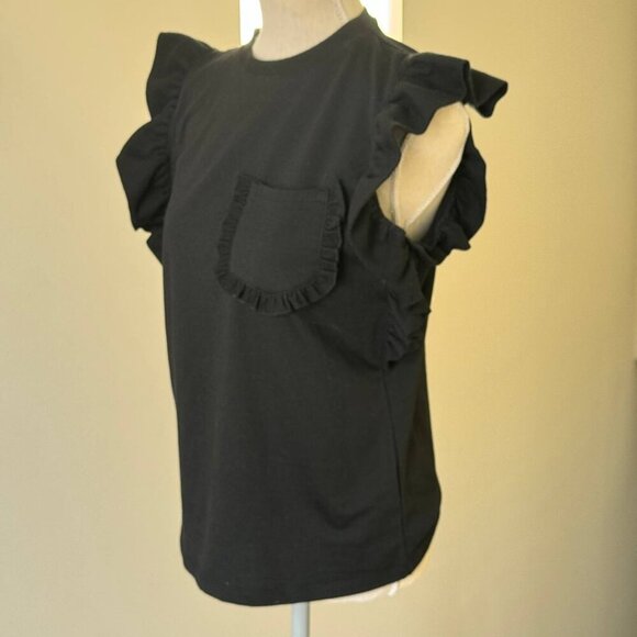 NWOT! DREW Black Oversized Top with Pocket Detail and Ruffles - Size XS - Picture 3 of 7